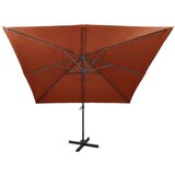  Konzolni suncobran sa stupom i LED svjetlima 300 cm terakota | shoptok.hr