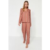 Trendyol Multicolored Striped Viscose Shirt-Pants Weave Pajamas Set Cene