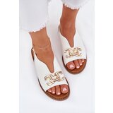 EVENTO Women's Sandals With Flat Heel And Golden Decoration White Amelira | Shoptok.si
