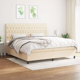 vidaXL box spring postelja z vzmetnico krem 200x200 cm blago, (21089244) | Shoptok.si