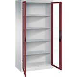C+P Omara s krilnimi vrati z akrilnim steklom, VxŠxG 1950 x 930 x 500 mm, 4 police, svetlo sive / rubinasto rdeče barve | Shoptok.si