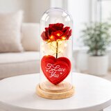 Eternal Rose in Dome with LED Lighting Red with Heart 18.5x8cm | Shoptok.si