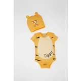 Defacto Baby Boy Newborn Disney Winnie The Pooh Envelope Collar Combed Cotton Short Sleeve Snap Body Hat Set of 2