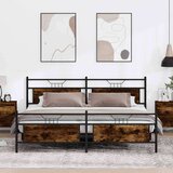 Metalni Kovinski posteljni okvir brez vzmetnice dimljen hrast 193x203cm, (21829666) | Shoptok.si