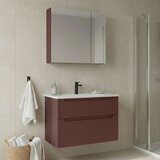 Hanah home Messina 85 v2 - 418 Matte Red Bathroom Cabinet With Sink & Mirror Set (2 Pieces) Cene