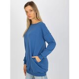 Fashion Hunters Basic dark blue long sweatshirt with a round neckline Cene