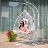 Kondela Viseči stol za dve osebi, bela/vzorec rož, DALVEA 2 NEW | Shoptok.si