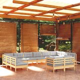 The Living Store Vrtna sedežna garnitura 12-delna s sivimi blazinami borovina - Vrtna Sedežna Garnitura, (21479944) | Shoptok.si