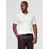 Ombre Men's openwork polo shirt with zipper at neckline - white | Shoptok.si