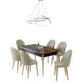 Hanah home trpezarijski set Rada, sto na razvlačenje i 6 stolica, ploča u dekoru crnog mermera, zlatne noge, krem tkanina Babyface | Eponuda.com