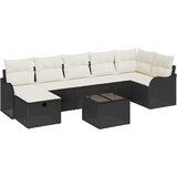 vidaXL set sofe od 8 dijelova s jastučićima crni poli ratan, 2-sjedalni kauč s pohranom i jastučićima crni poli ratan | shoptok.hr