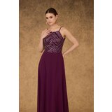 Carmen Plum Halter Sequined Long Evening Dress. | shoptok.hr