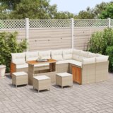 vidaXL 13-delni vrtni sofa set z blazinami Bež Poli ratan akacija | Shoptok.si