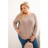 Kesi Włoski Plus size women's sweater with a boat neckline fango Cene