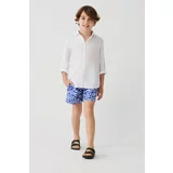 Avva Men's Blue Quick Dry Geometric Printed Standard Boy Kids Swimsuit with Special Box Beach Shorts