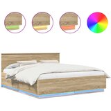  Krevetna konstrukcija s LED trakama Sonoma hrast 200 x 200 cm | shoptok.hr