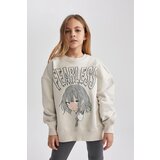 Defacto girl's Oversize Fit Printed Crew Neck Soft Furry Inside Sweatshirt Cene