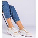 Gemre Beige women's Velcro sneakers decorated with glitter Kasabella Cene