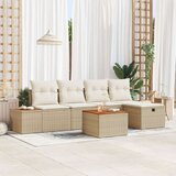 vidaXL 6-delni vrtni kavč set s blazinami Bež Poli ratan | Shoptok.si