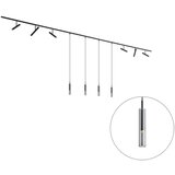 QAZQA Modern railsysteem zwart met 6 spots en 4 hanglampen zwart 1-fase - Slimline Avery Loyce Cene
