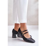 Laura Messi Leather Heels With Straps On The Block Black 2857 | Shoptok.si