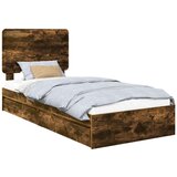 vidaXL Postelja s shranjevanjem z vzglavjem Dimljeni oreh 100 x 200 cm, (5000107008) | Shoptok.si