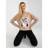 Fashion Hunters Women's beige classic sweater with a sequin application Cene