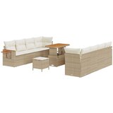 vidaXL 11-delni vrtni sofa set z blazinami Bež Poli ratan Akacija, 3-delni vrtni jedilni set z blazinami Bež Poli ratan Akacija Cene