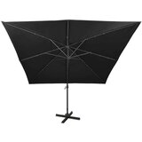  Konzolni suncobran sa stupom i LED svjetlima 300 cm crni | shoptok.hr