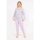 Şans Women's Lilac Plus Size Cotton Fabric Blouse Trousers Pajamas Suit