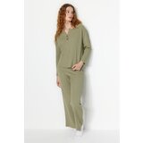 Trendyol Green 100% Cotton Waffle T-shirt-Pants and Knitted Pajamas Set Cene