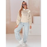 DStreet Bluza damska oversize z nadrukiem HAPIRES cappuccino | shoptok.hr