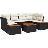  7 kos vrtna sofa set z blazinami črna poli ratan akacija, (22091060) | Shoptok.si