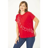 Şans Women's Plus Size Red Cotton Fabric Front Patterned Blouse Cene