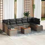 vidaXL 8-delna vrtna sedežna garnitura z blazinami Siva Poly Ratan Acacia | Shoptok.si