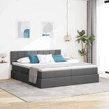 Krevet s od storage Tamno siva 200 x 200 cm Lažna koža - Tamno siva 200 x 200 cm Blok sa kvadratićima | shoptok.hr
