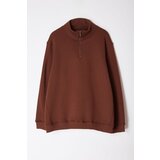 Trendyol Dark Brown Plus Size Regular/Normal CutZipped Polar Fleece Sweatshirt Cene