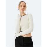 Koton Crop Crew Neck Trim Textured Long Sleeve T-Shirt Cene