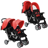  Dvojni otroški voziček jeklen rdeče in črne barve