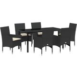 vidaXL set za blagovanje u vrtu od 7 komada s jastučićima Crni poli ratan, blagovački stol crni 160x80x73 cm s kaljenim staklom Cijene