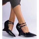 Gemre Black patent wedge pumps with buckles Vizario | Shoptok.si