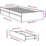vidaXL Okvir kreveta s ladicama siva boja hrasta 90 x 190 cm drveni | shoptok.hr