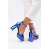 Boto Lacquered Women's Sandals On Heel Blue Marila | Shoptok.si