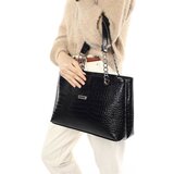 Madamra Women's Large Quilted Chain Bag in Black Crocodile Cene