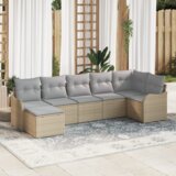 vidaXL 7-delni vrtni kavč set z blazinami Bež Poli Ratan | Shoptok.si