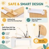  Детска Дървена Маса 3 в 1 GINGER HOME с 2 Столчета, Дъска за Рисуване, Органайзер и Ролка за Хартия, 109x60x55 см | shoptok.hr