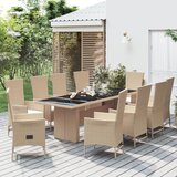 The Living Store Vrtna jedilna garnitura 11-delna z blazinami bež poli ratan - Vrtna Jedilna Garnitura, (21427374) | Shoptok.si