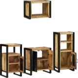 vidaXL Komplet pohištva za kopalnico 4 pcs Rjava Masiven les manga | Shoptok.si