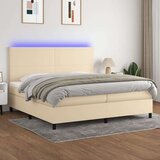  Box spring postelja z vzmetnico LED krem 200x200 cm blago, (20999278) Cene