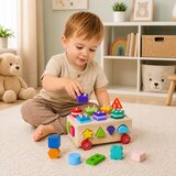 Wooden Montessori Educational Sorter on Wheels Shapes and Numbers | Shoptok.si